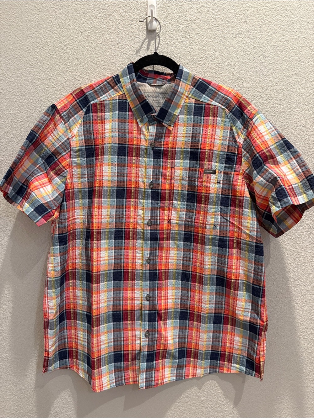 Eddie Bauer Men's Pack It Tech Seersucker Short-Sleeve Shirt UPF 40 NWOT